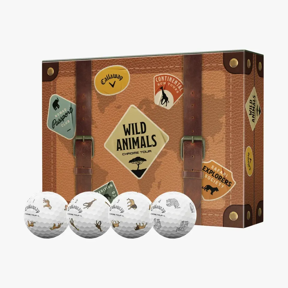 Chrome Tour Wild Animals box styled as a suitcase, with four printed balls