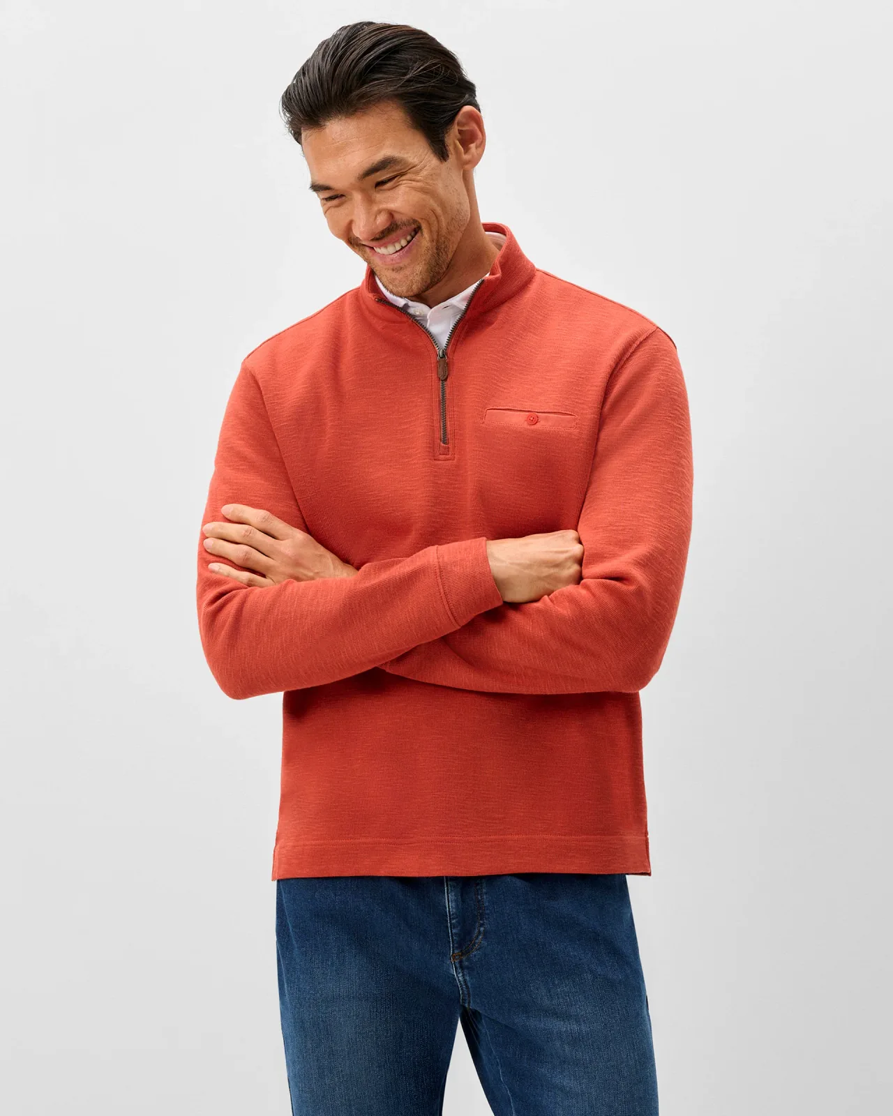 Johnnie-O Flame Stitch quarter-zip in Tangerine