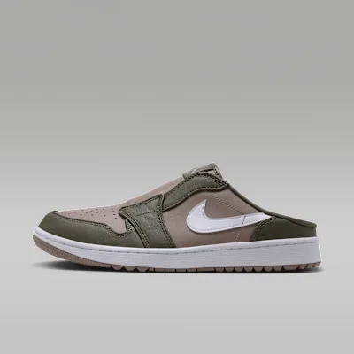 Side view of the olive and khaki Air Jordan golf mule