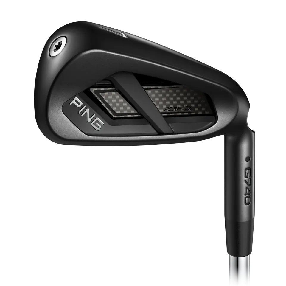 Ping G740 7-iron in the black Midnight finish, cavity view