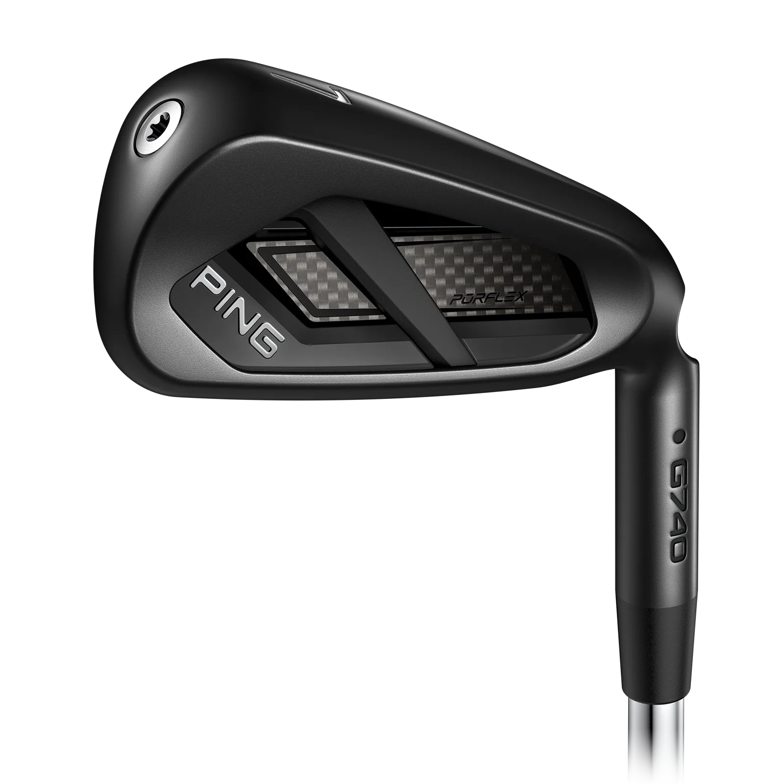 Ping G740 7-iron in the black Midnight finish, cavity view